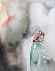 9" x 12" original watercolor figure painting in an expressive, impressionist, minimalist, modern style by contemporary fine artist Elizabeth Becker